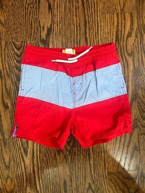 The Beaufort Bonnet Company Red and Light Blue Boys' Swim Trunks
